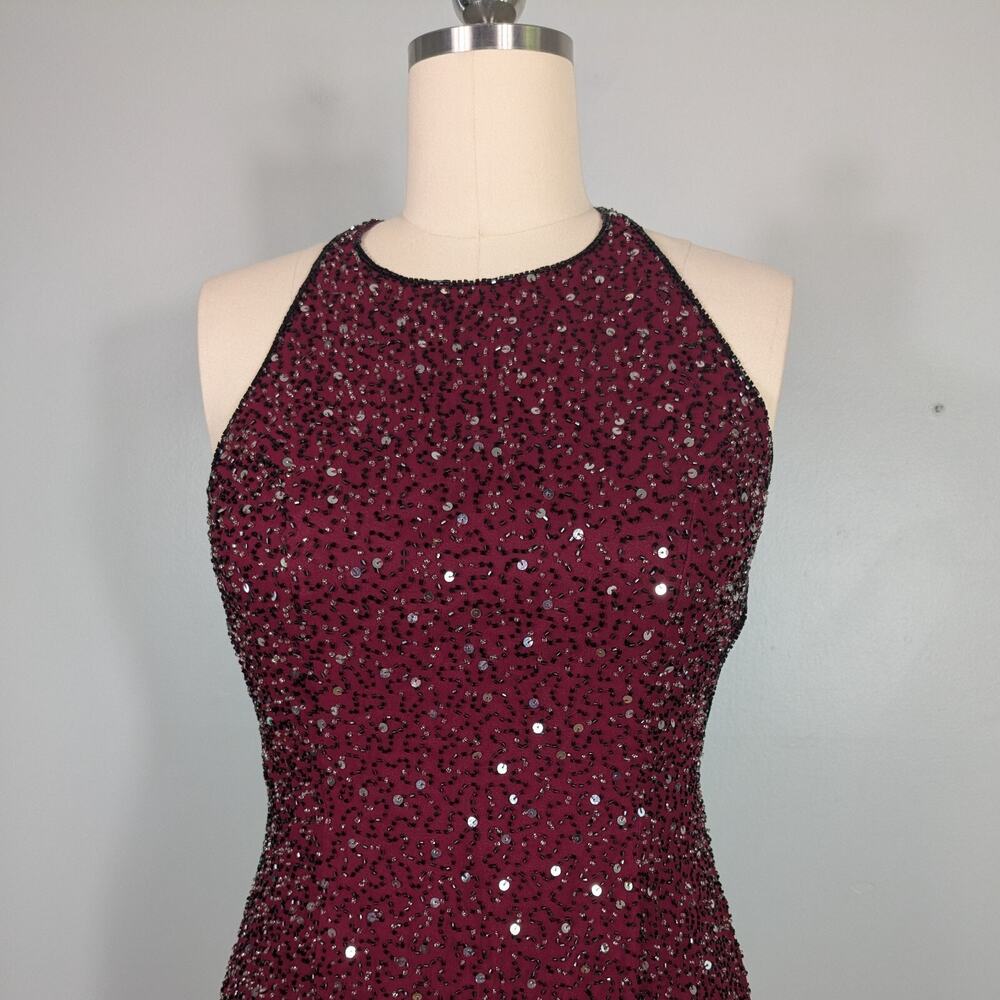 Scala Prom Dress Maxi Gown L Red Black Vintage Bead Silk Glam Holiday Y2K 90s - Picture 7 of 12